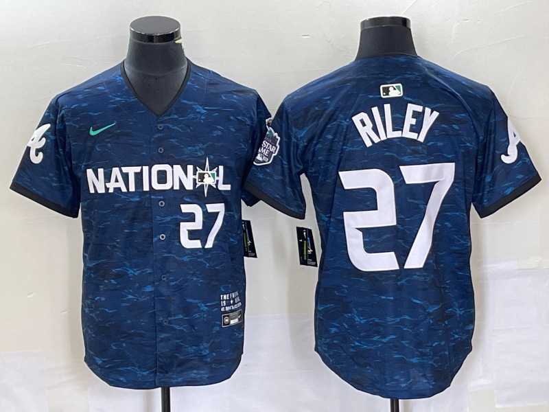Mens Atlanta Braves #27 Austin Riley Number Royal 2023 All Star Cool Base Stitched Baseball Jersey